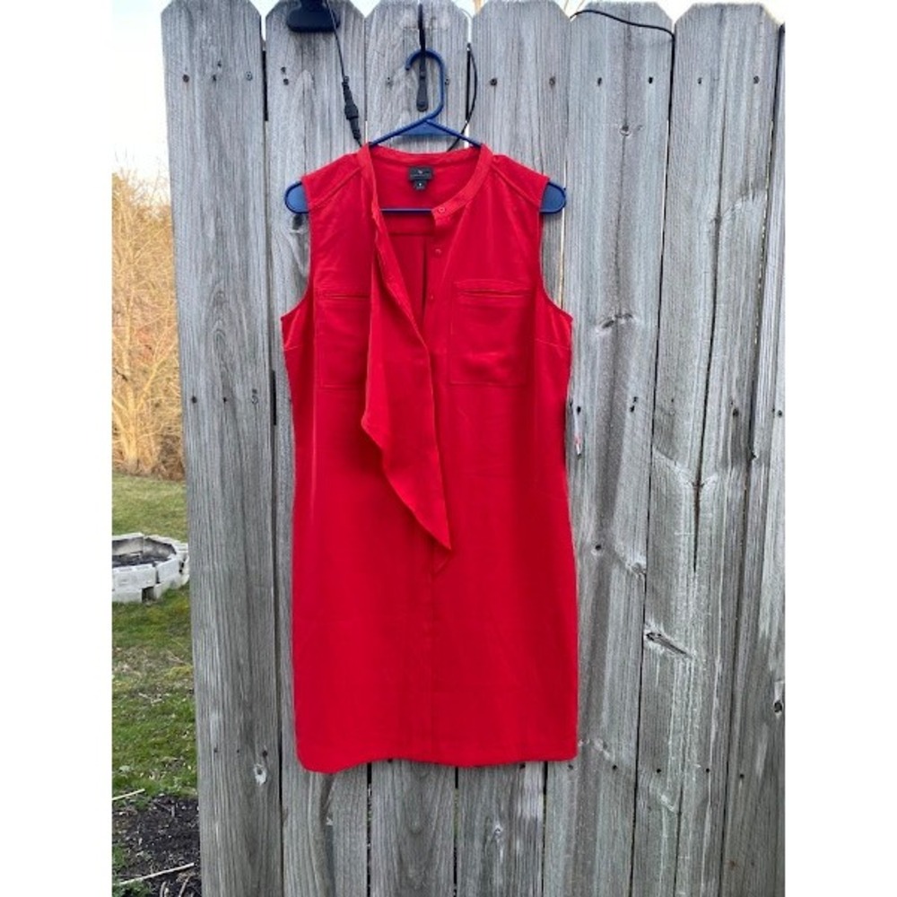 Worthington Red Sleeveless Ruffle Front Sheath Dress‎ Mandarin Collar Size 8 NEW